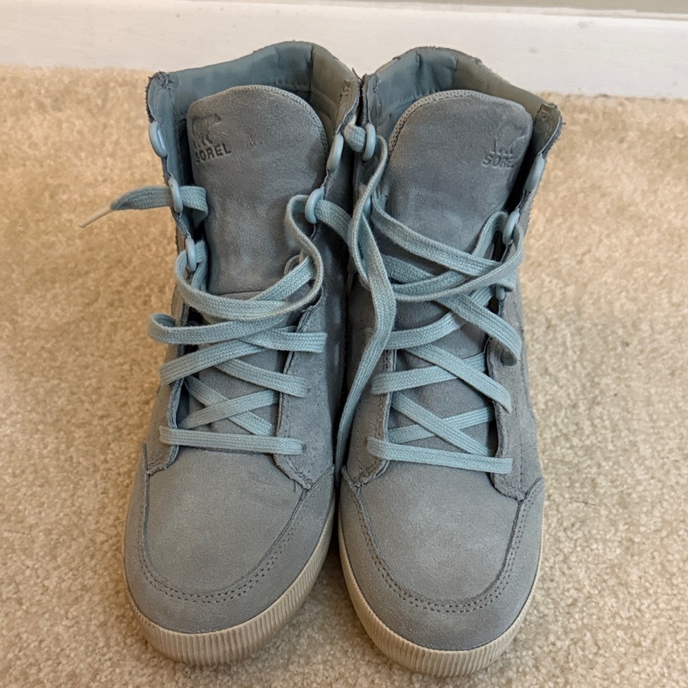 Sorel Women’s Out 'N About Wedge Blue Suede Boots Size 10